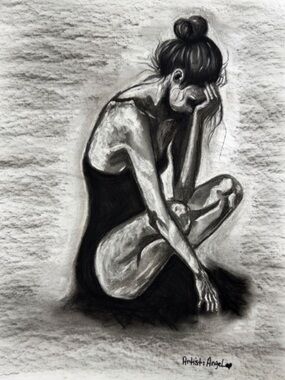 Angel Charcoal Ballet Sketch Print in Black and White